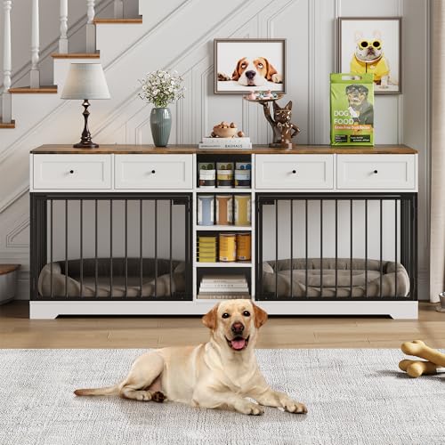 White Large Dog Crate with 4 Drawers and Shelves Y78297