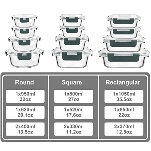 24pc Airtight Glass Bowls Set with Snap Locking Lids E5236