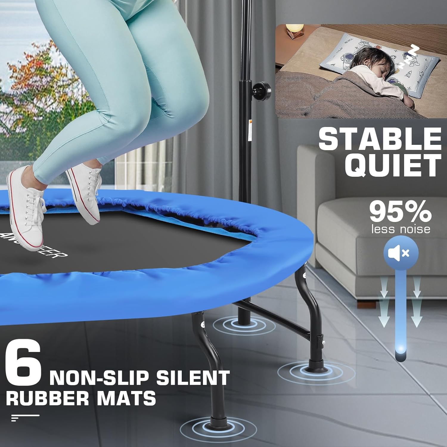 40/50" Foldable Mini Trampoline with Bungees and Adjustable Foam Handle S964488