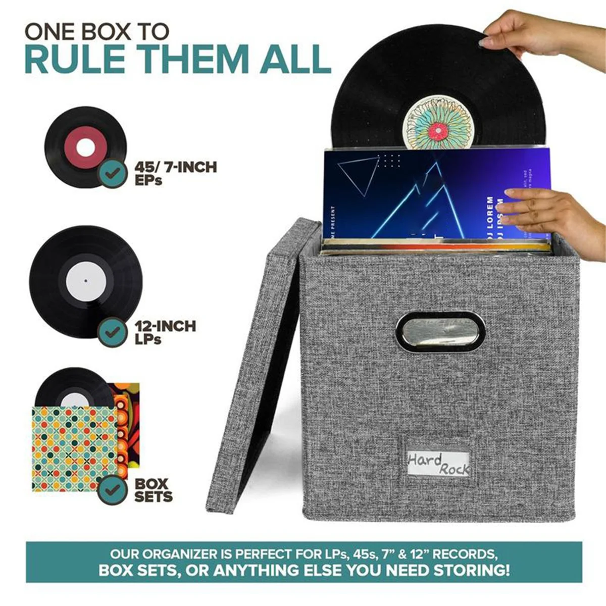Vinyl Record Storage Box with Lid and Handles A5232