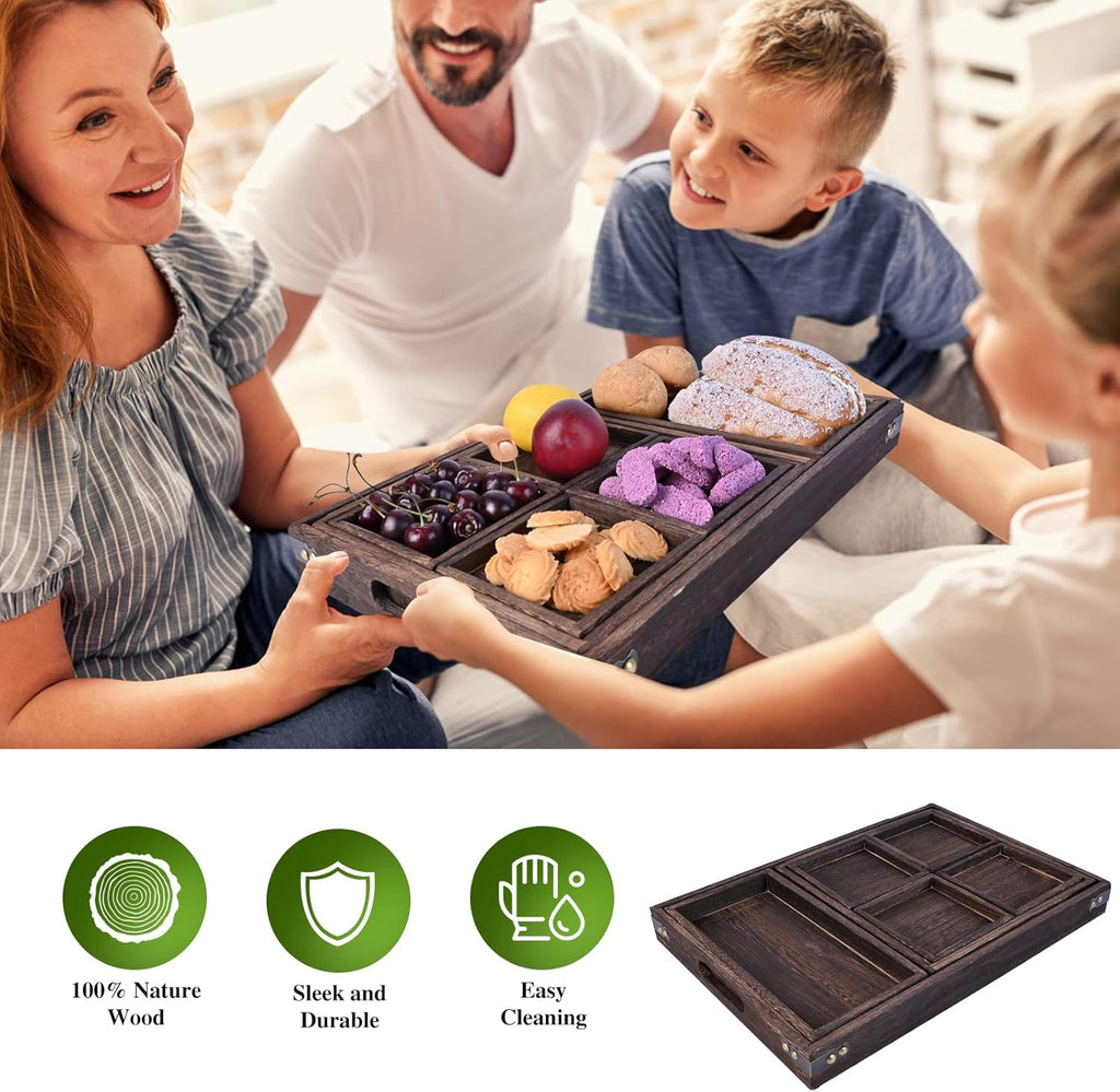 Set of 7 Rectangular Wooden Nesting Serving Trays with Handles B927