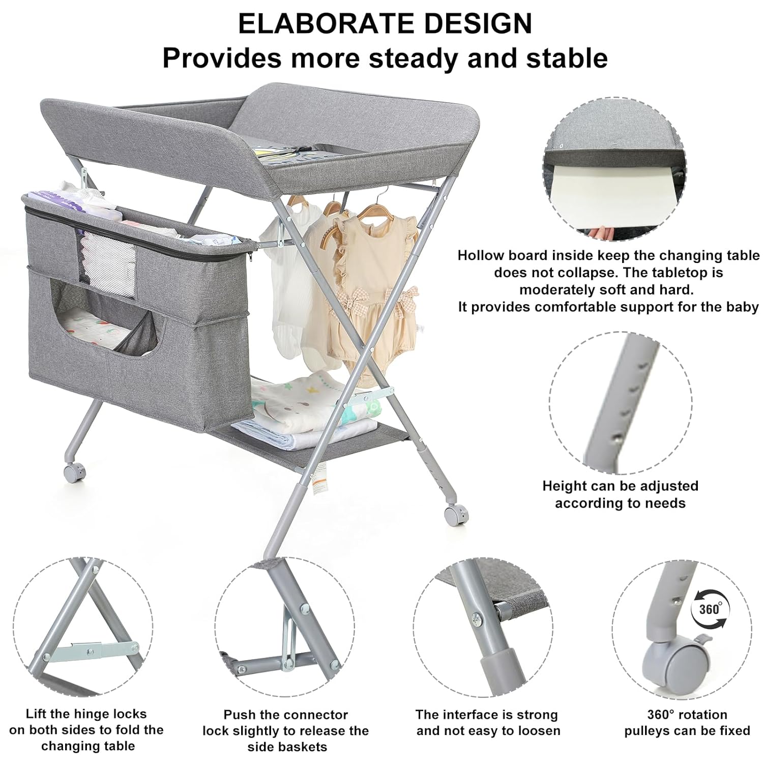 Light Grey Portable Foldable Baby Changing Station with Adjustable Height B888227