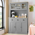 Grey Kitchen Hutch Storage Cabinet with Countertop and Drawers Q61269