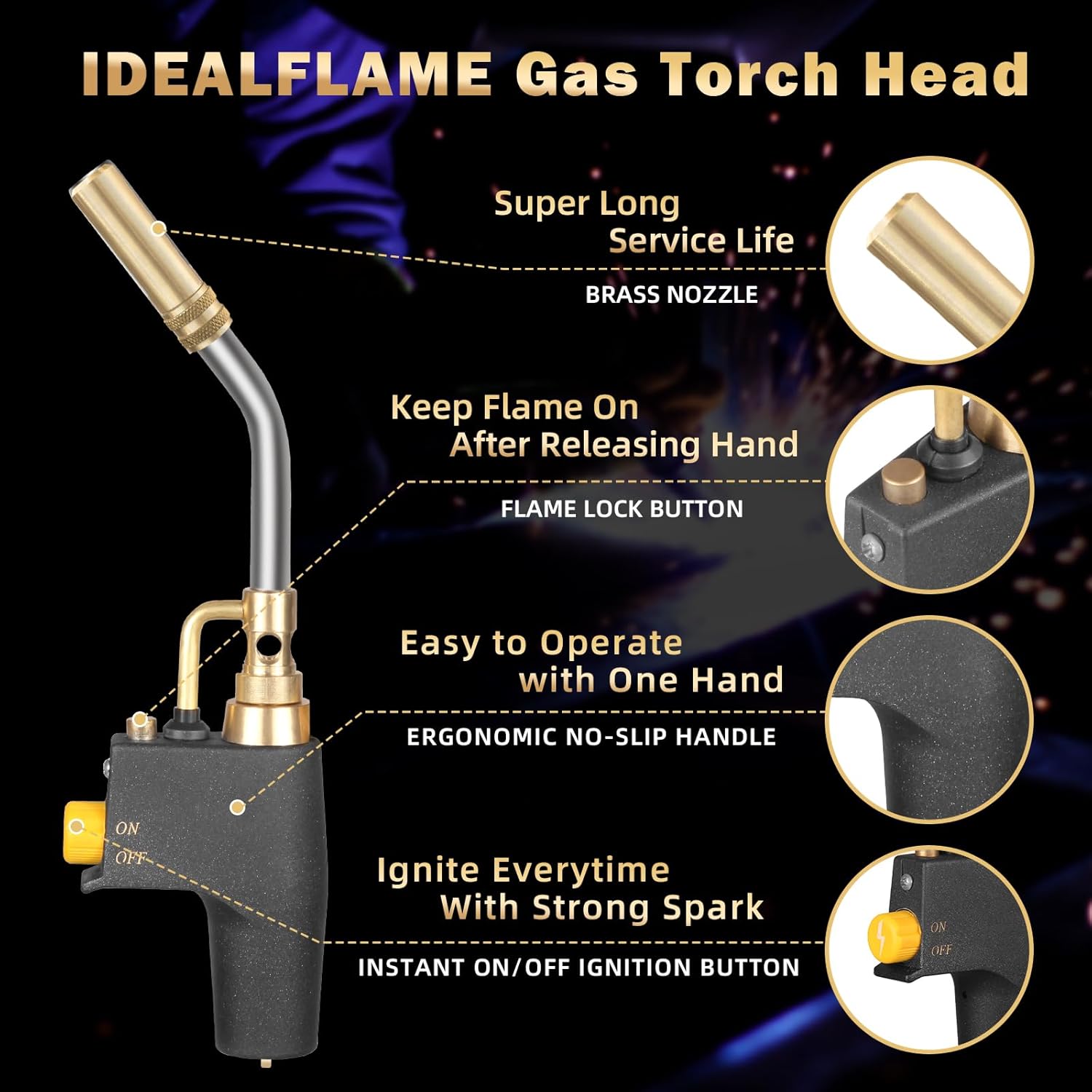 Propane Torch Head with Igniter for MAP, MAPP and Propane F430