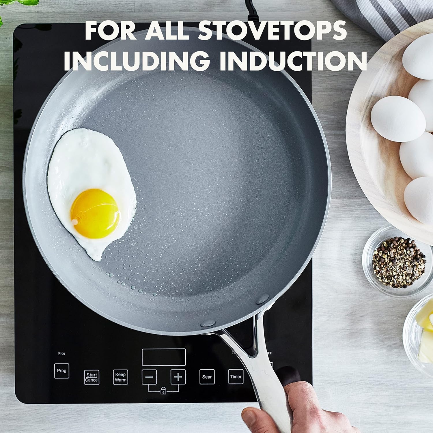 Gray Hard Anodized Ceramic Nonstick 10" Frying Pan with Lid K304