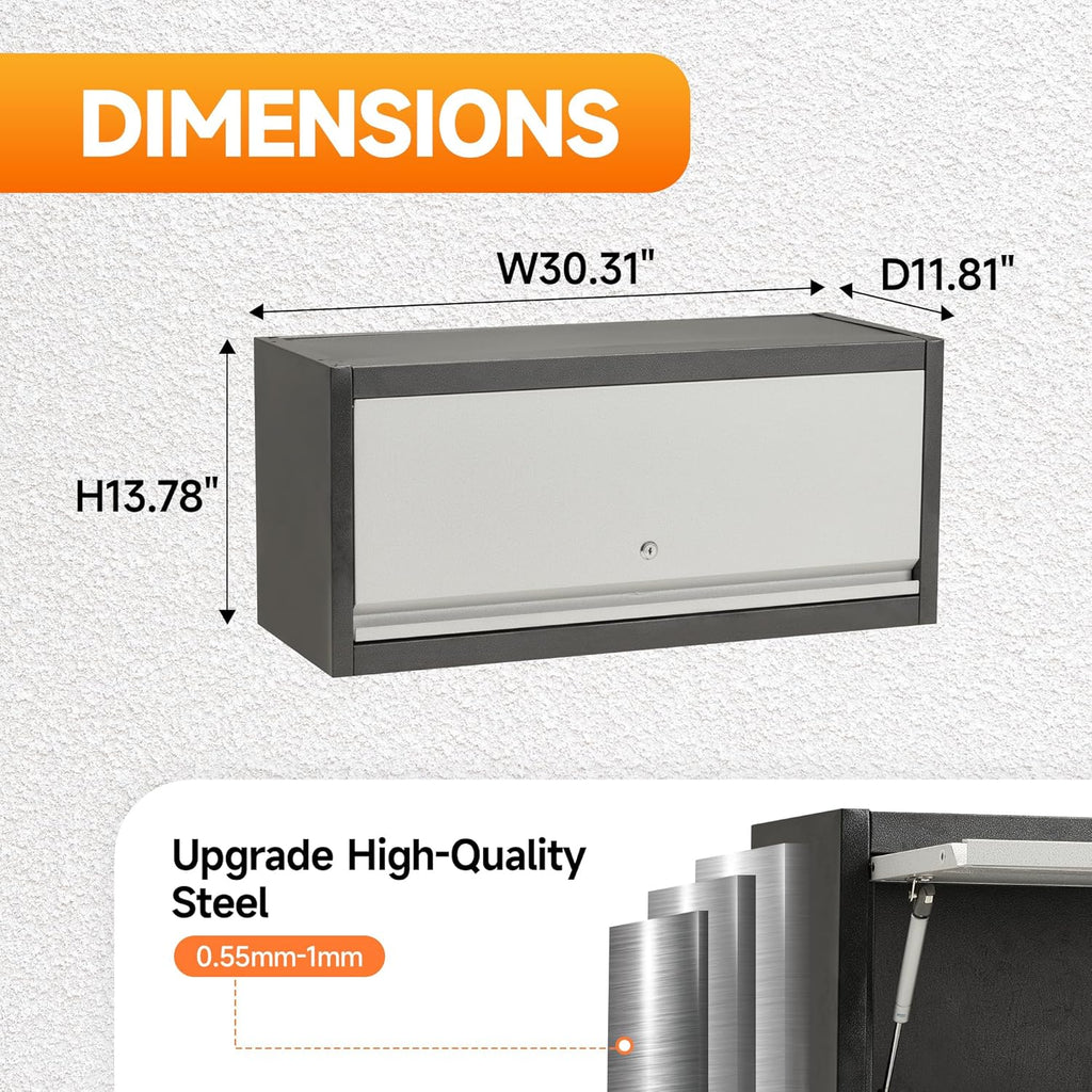 Black Metal Wall Mounted Locking Cabinet 30.31" W with Up-Flip Door N7232
