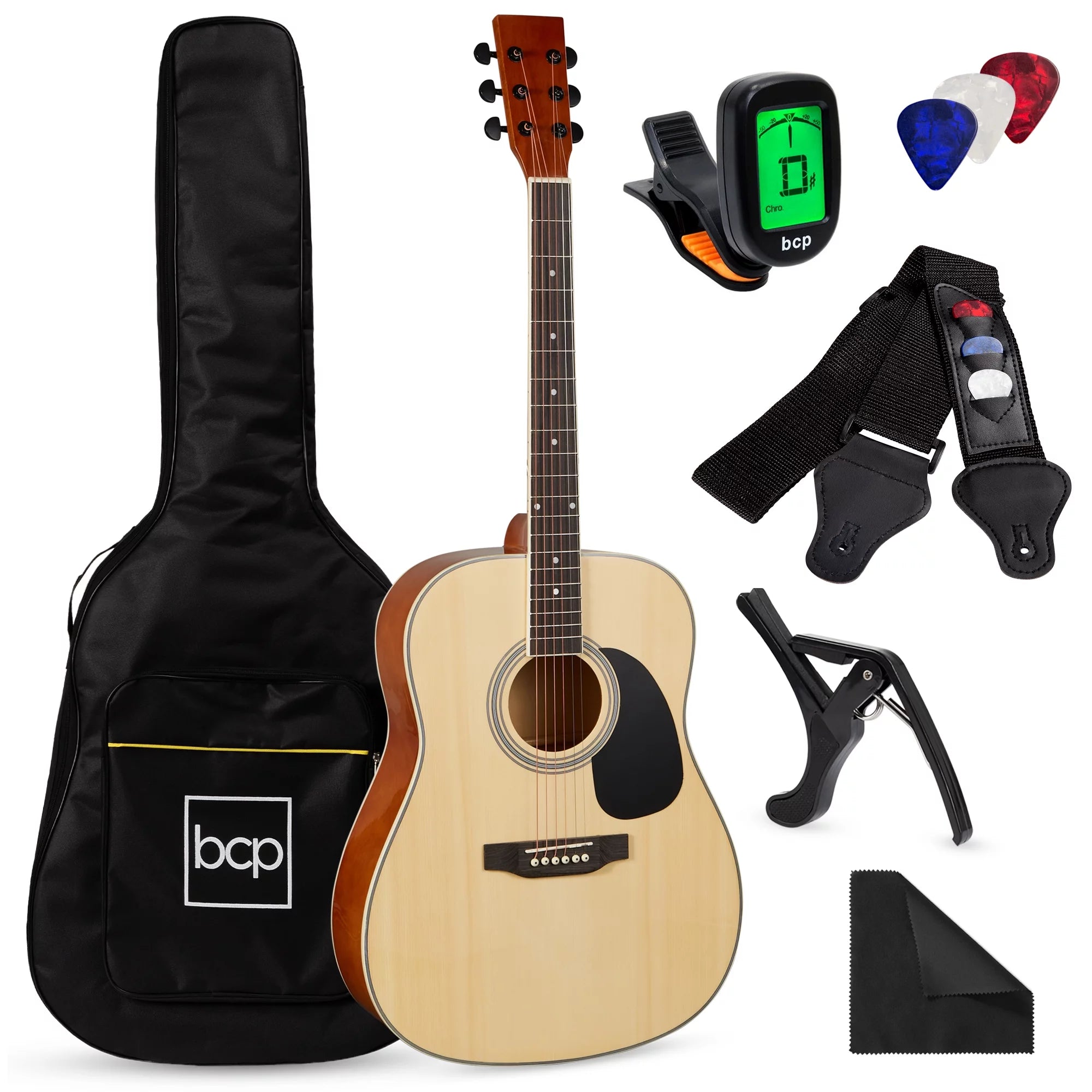 Natural Full Size Acoustic Guitar Starter Kit with Gig Bag C964