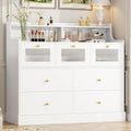 White 7 Drawer Wood Dresser with Shelves G969041