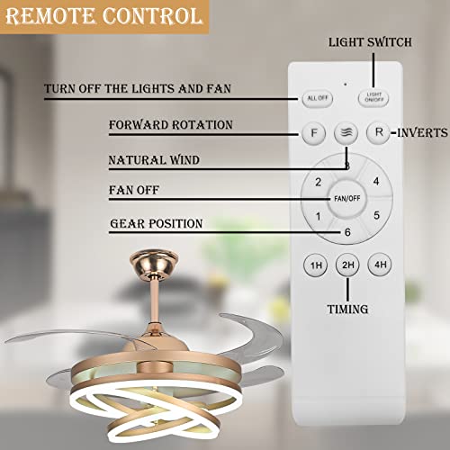 42" Ceiling Fan Chandelier Light with Remote Control 4 Retractable ABS Blades U85196