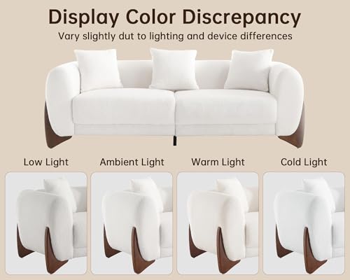 White 3 Seater Sherpa Boucle Sofa with Wood Legs A12741