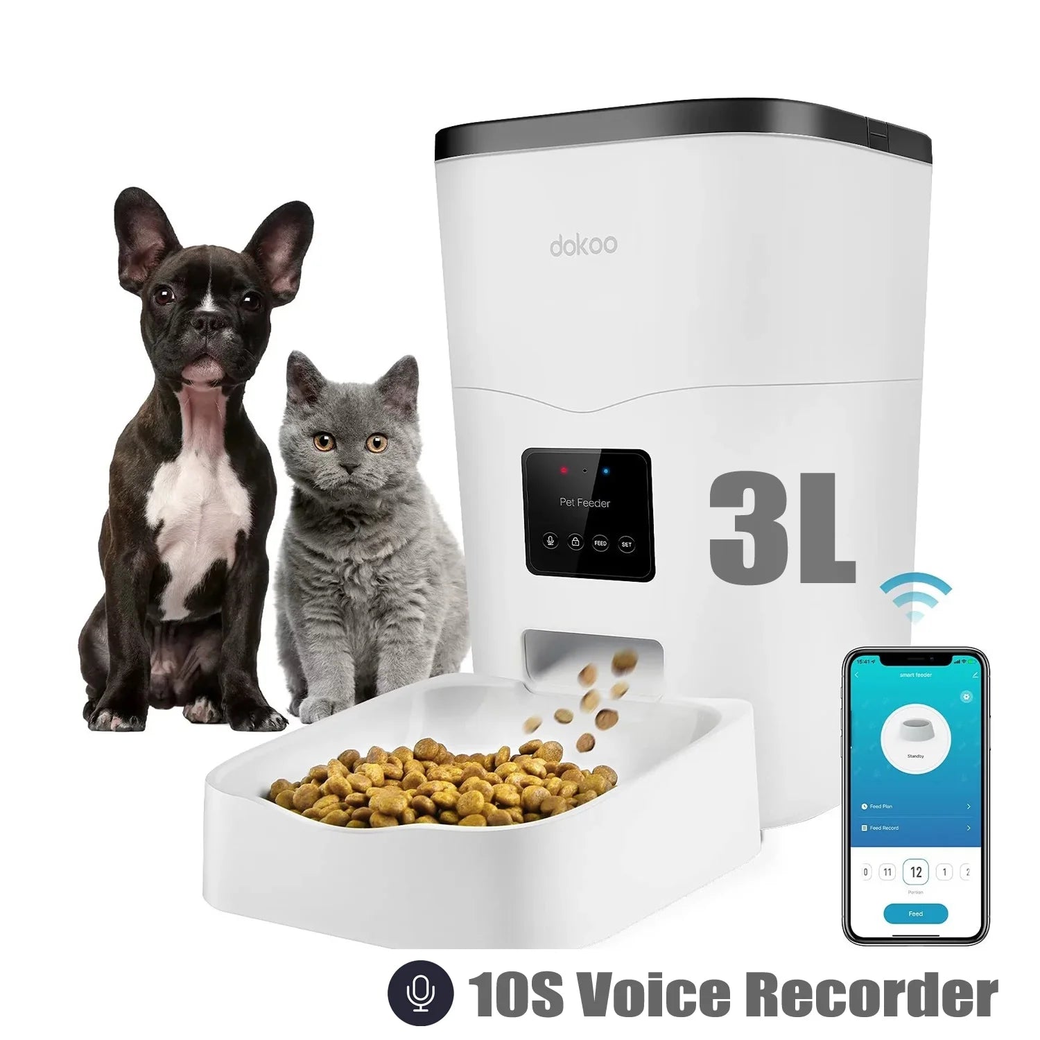 Automatic Cat Feeder, 3L, Wi-Fi Enabled, 1-10 Meals per Day, 10S Voice Recorder Q569