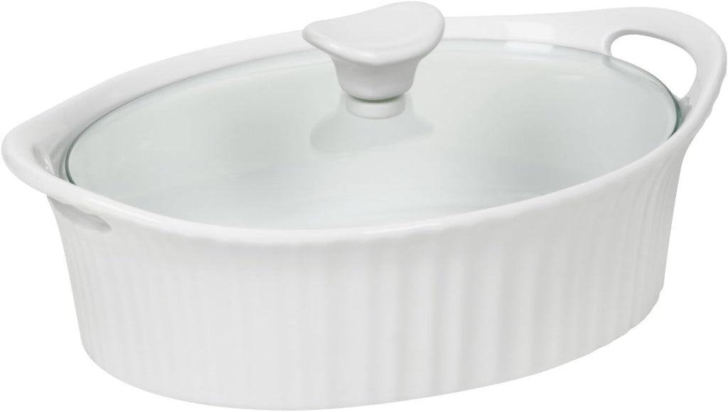 French White Oval Casserole with Glass Cover, 1.5-Quart W614