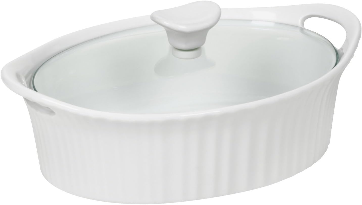 French White Oval Casserole with Glass Cover, 1.5-Quart W614