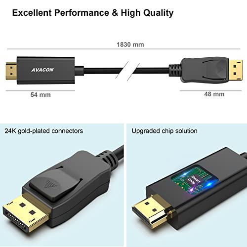 DisplayPort to HDMI 6 Feet Gold-Plated Cable Black X330