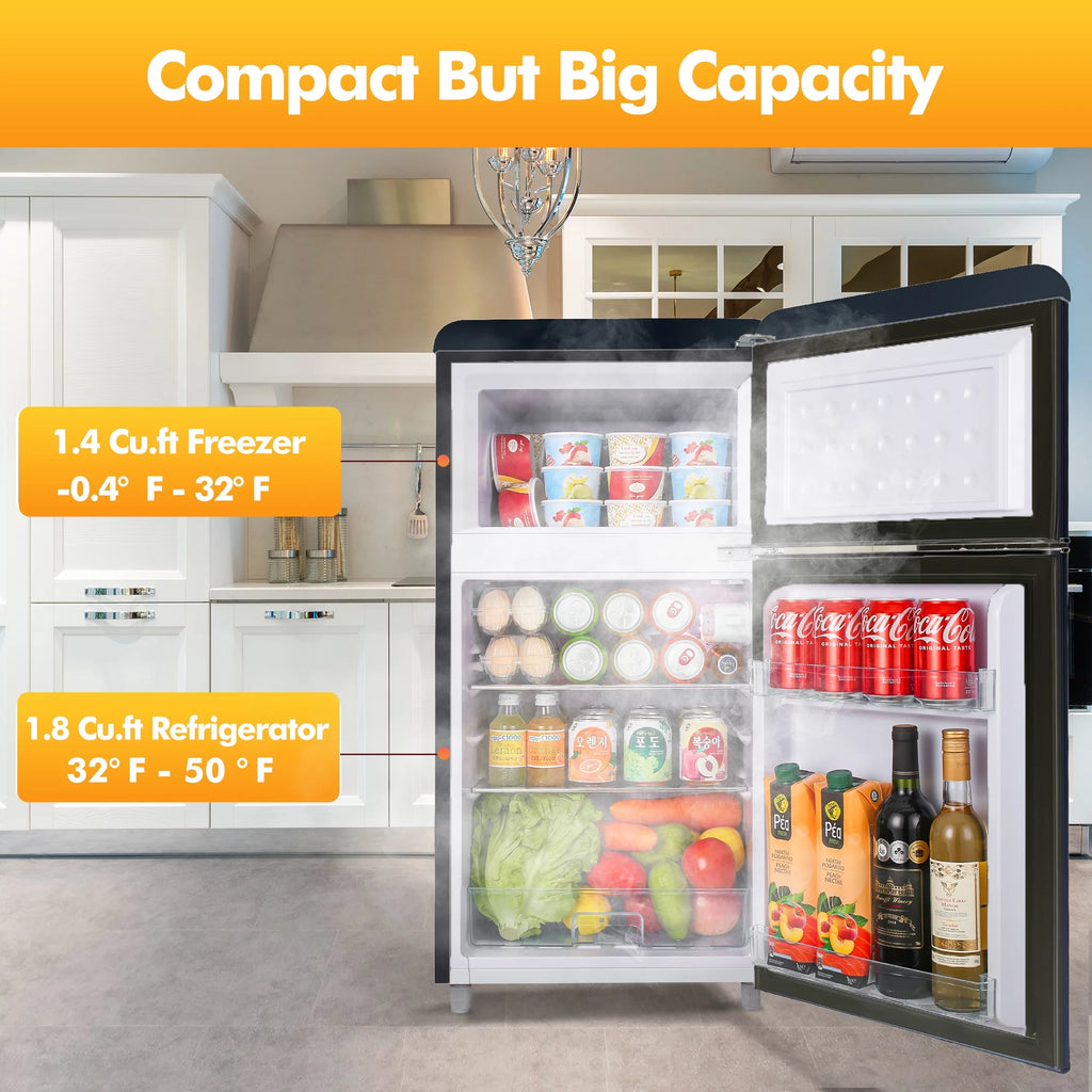 3.5 Cu Feet Two Door Mini Fridge with Freezer, Black D1960
