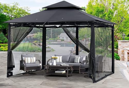 4-Panel Canopy Screen Wall with 2 Zippers (Black) S21148