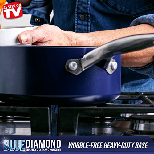 Blue Diamond Cookware Diamond Infused Ceramic Nonstick 1-Quart and 2-Quart Saucepan Pot Set A9047