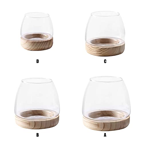 Glass Vase with Wooden Support Base, Clear Glass Bubble Vase, 1pcs (B 23 × 22 × 20 cm) M829