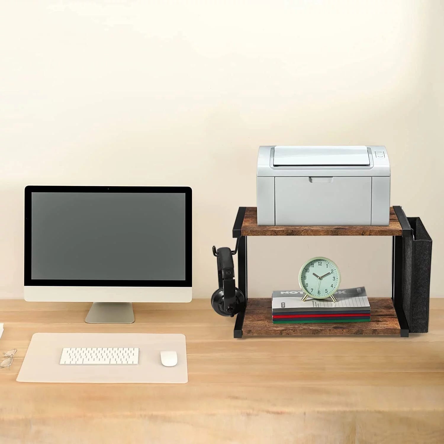 2-Tier Mobile Printer Stand Shelf with Storage Under Desk Printer Cart U47882