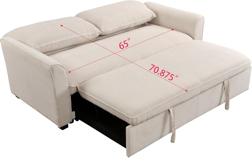 Beige Fabric Convertible Sleeper Sofa with Pull out Bed E31101
