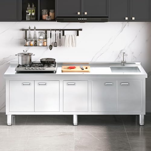 Freestanding Stainless Steel Utility Sink with Cabinet, 21.66 x 63 x 35.43 inches Z990