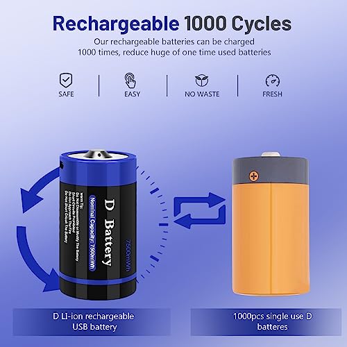 4 Pack Rechargeable C Cell Batteries 1.5v Lithium 4100mWh M311