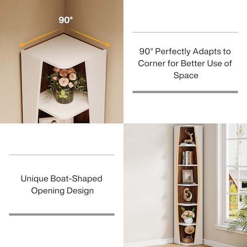 White and Walnut 6-Tier Corner Bookcase G52086