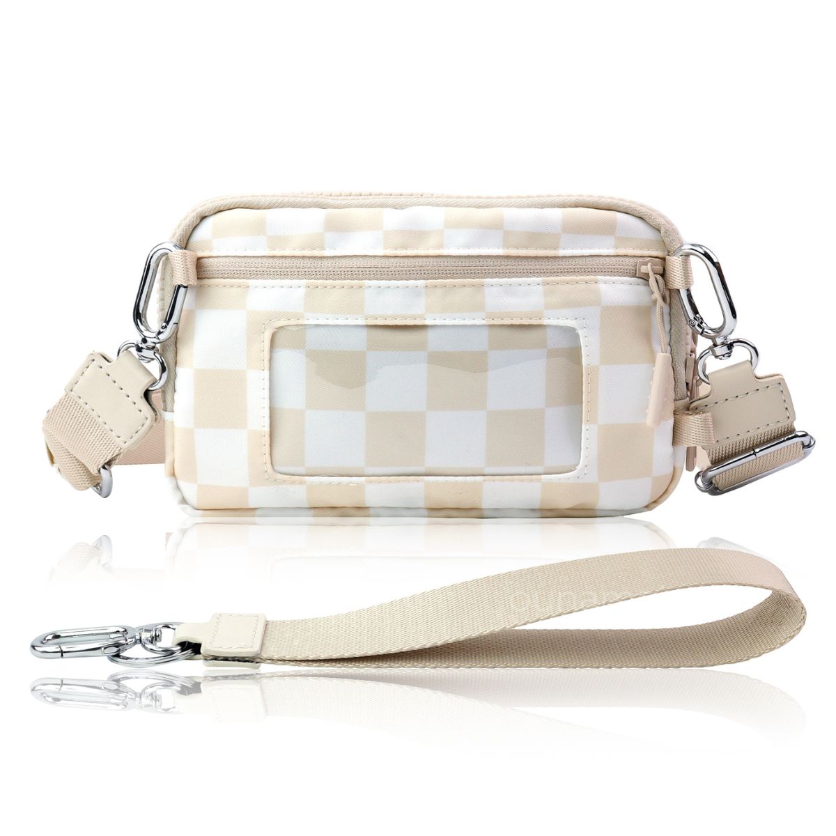 Ounamei Quilted Nylon Wristlet Crossbody Wallet for Women 4-Zipper Small Bag with RFID Protection & Adjustable Strap