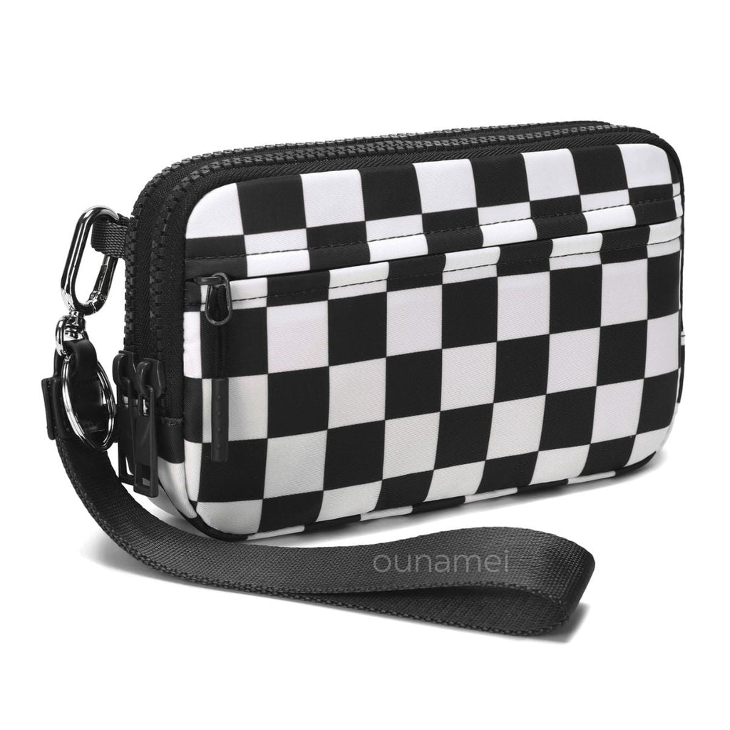 Ounamei Quilted Nylon Wristlet Crossbody Wallet for Women 4-Zipper Small Bag with RFID Protection & Adjustable Strap
