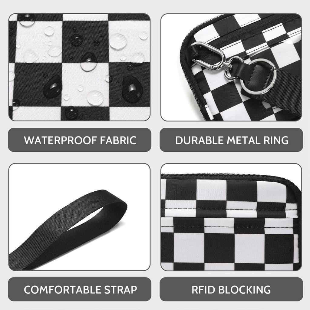 Ounamei Quilted Nylon Wristlet Crossbody Wallet for Women 4-Zipper Small Bag with RFID Protection & Adjustable Strap