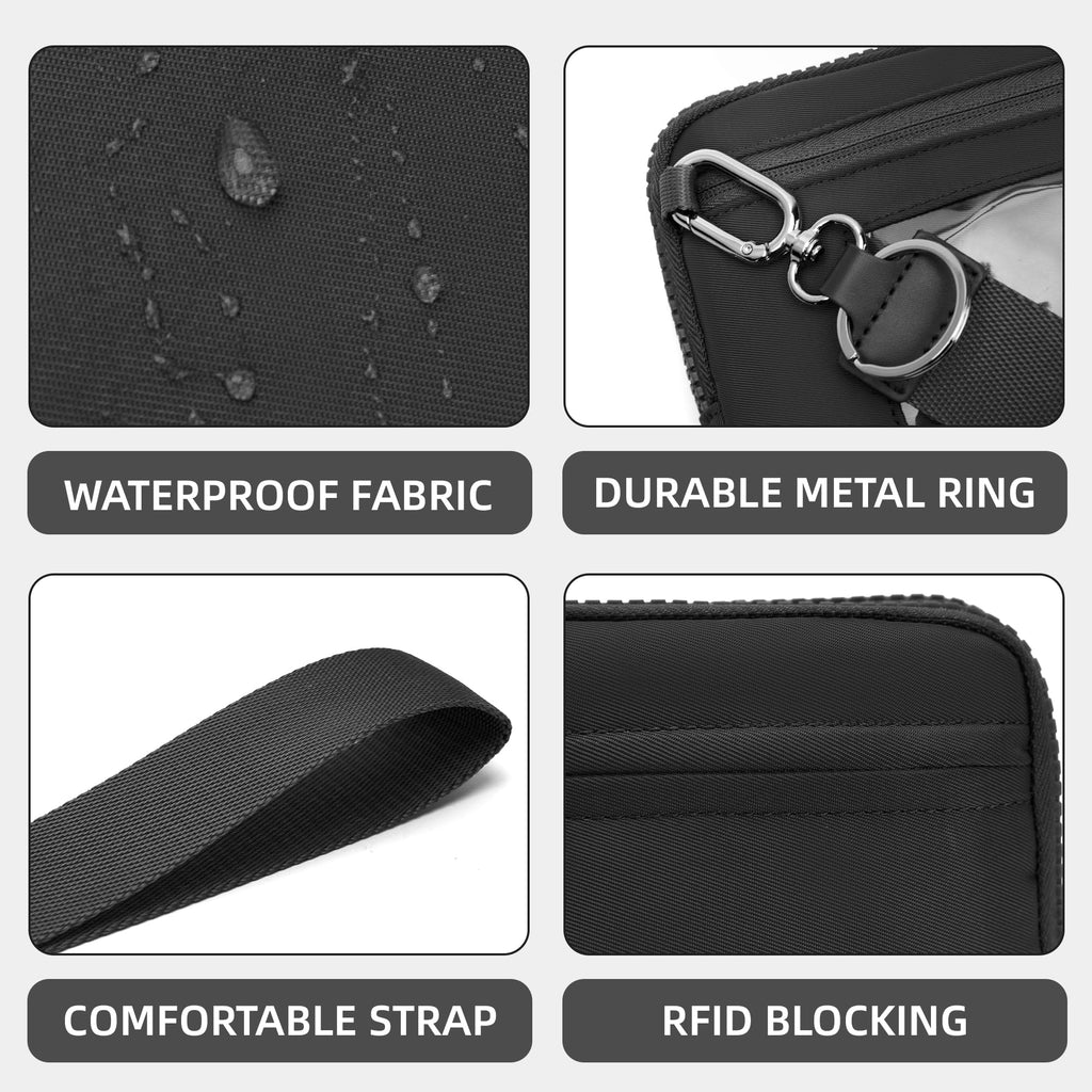 Ounamei Quilted Nylon Wristlet Crossbody Wallet for Women 4-Zipper Small Bag with RFID Protection & Adjustable Strap