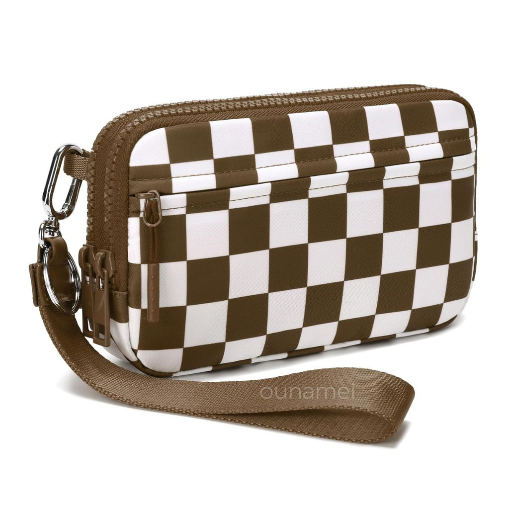 Ounamei Quilted Nylon Wristlet Crossbody Wallet for Women 4-Zipper Small Bag with RFID Protection & Adjustable Strap