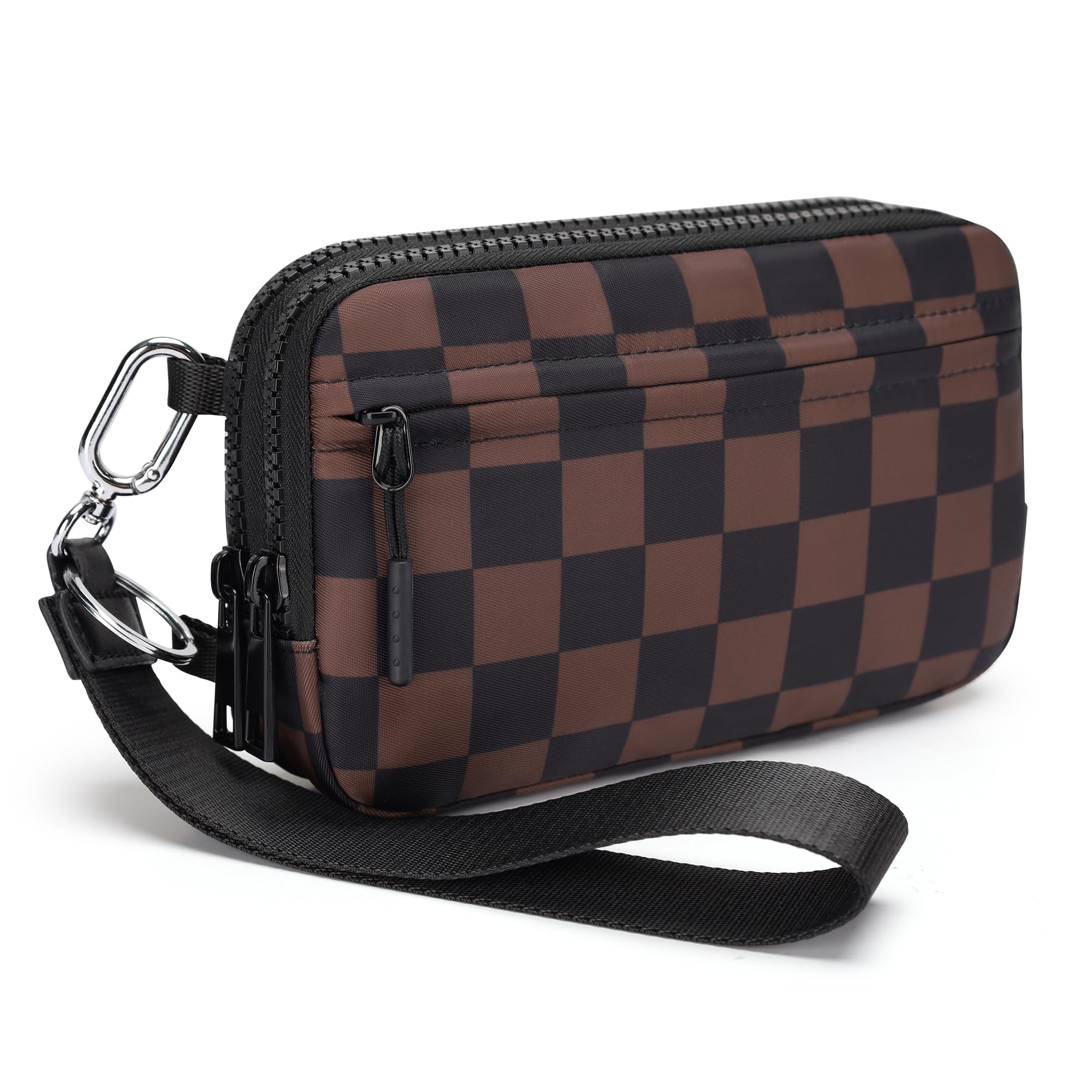 Ounamei Quilted Nylon Wristlet Crossbody Wallet for Women 4-Zipper Small Bag with RFID Protection & Adjustable Strap