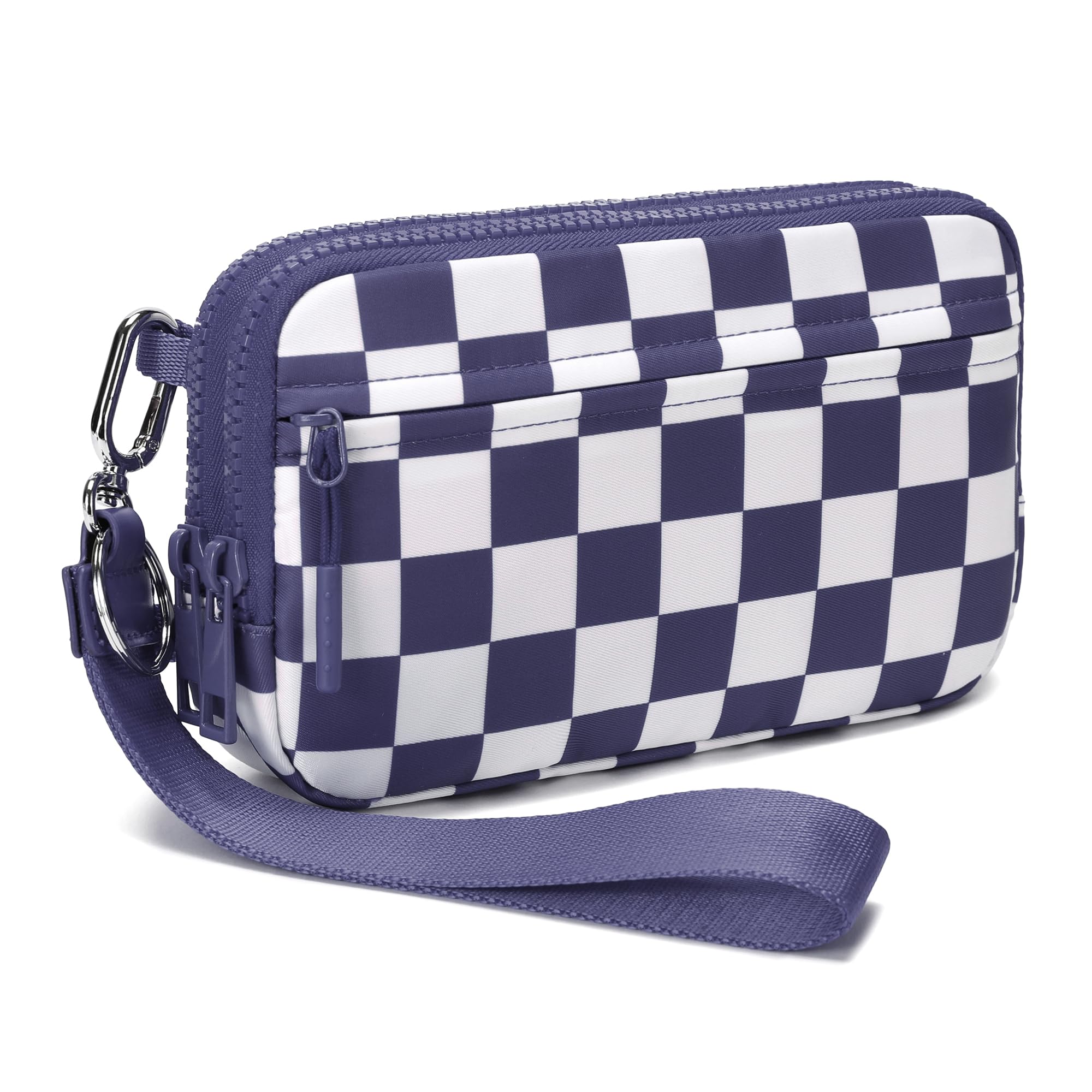 Ounamei Quilted Nylon Wristlet Crossbody Wallet for Women 4-Zipper Small Bag with RFID Protection & Adjustable Strap