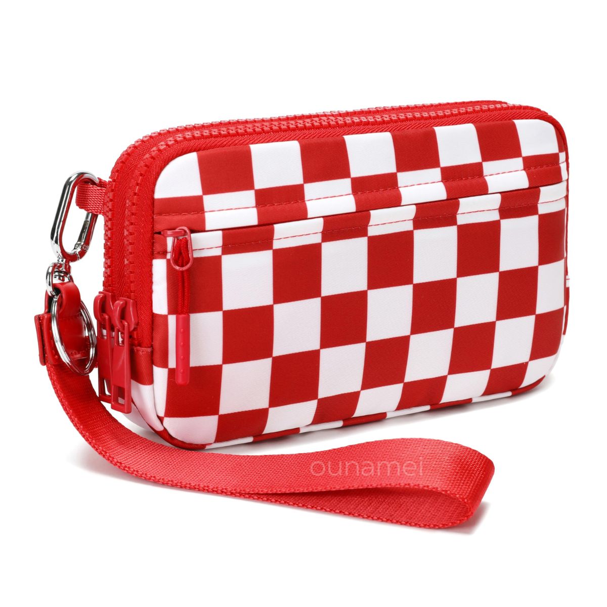 Ounamei Quilted Nylon Wristlet Crossbody Wallet for Women 4-Zipper Small Bag with RFID Protection & Adjustable Strap