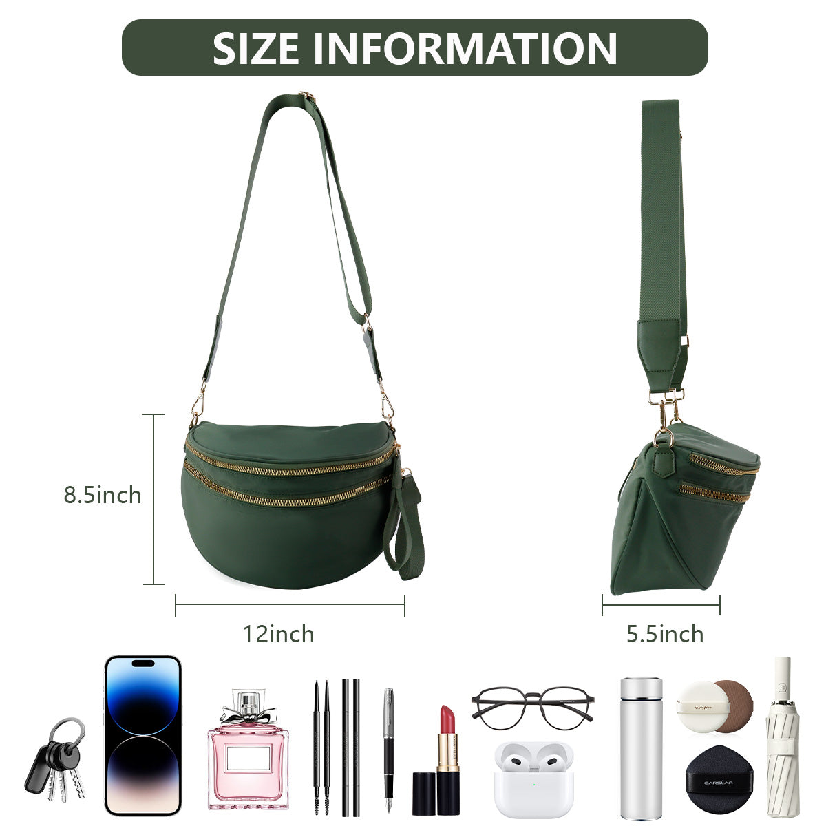 Ounamei Solid Color Crossbody Bum Bag for Women Vegan Leather Large Capacity Belt Bag for Moms & Everyday Travel