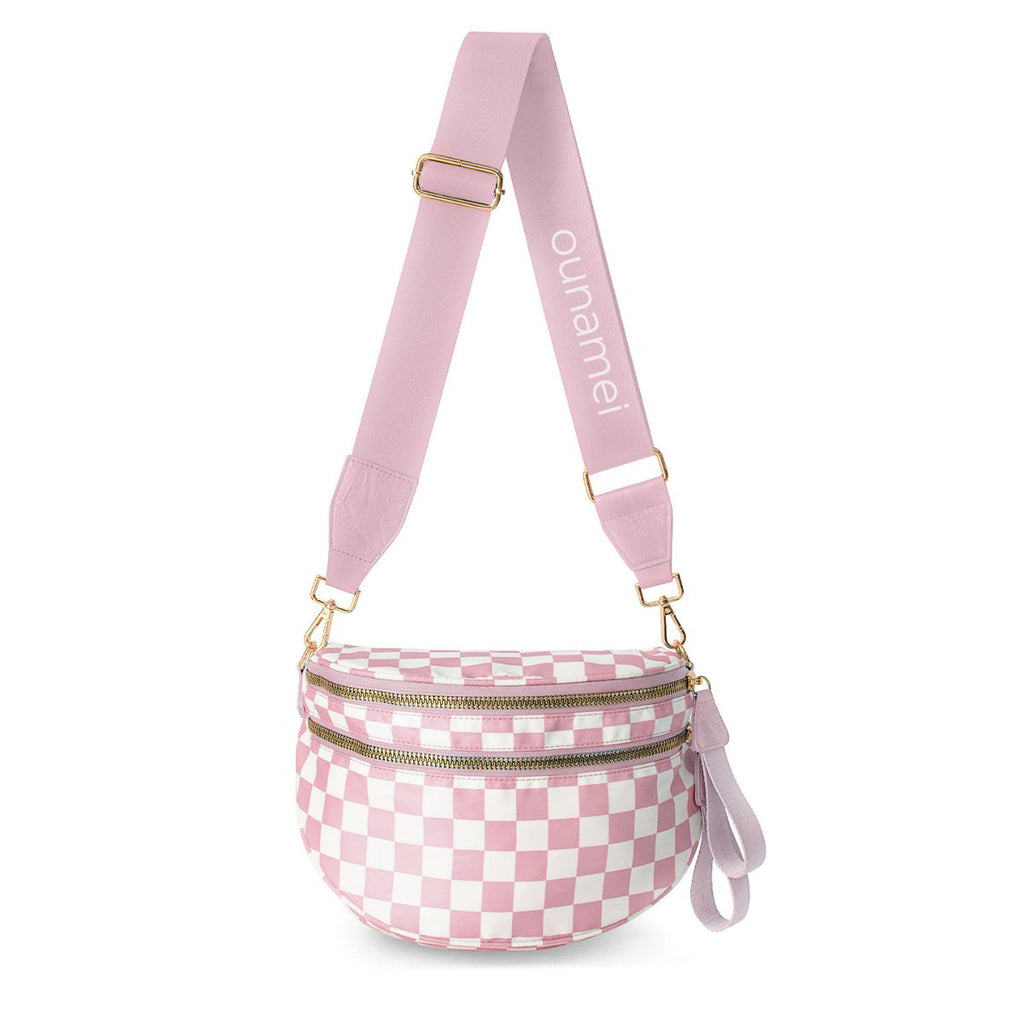 Ounamei Checkered Crossbody Bum Bag for Women Large Capacity Belt Bag for Moms & Everyday Travel