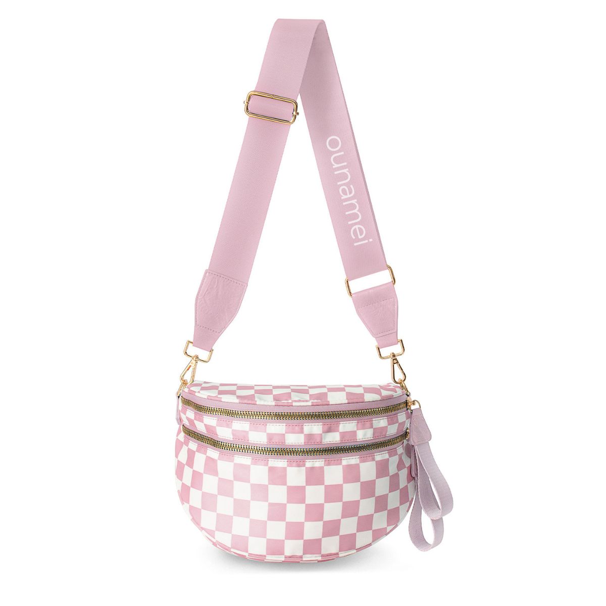 Ounamei Checkered Crossbody Bum Bag for Women Large Capacity Belt Bag for Moms & Everyday Travel
