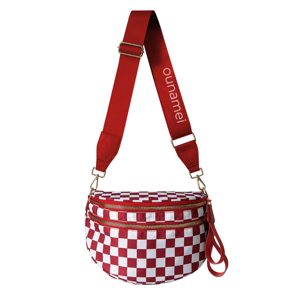 Ounamei Checkered Crossbody Bum Bag for Women Large Capacity Belt Bag for Moms & Everyday Travel