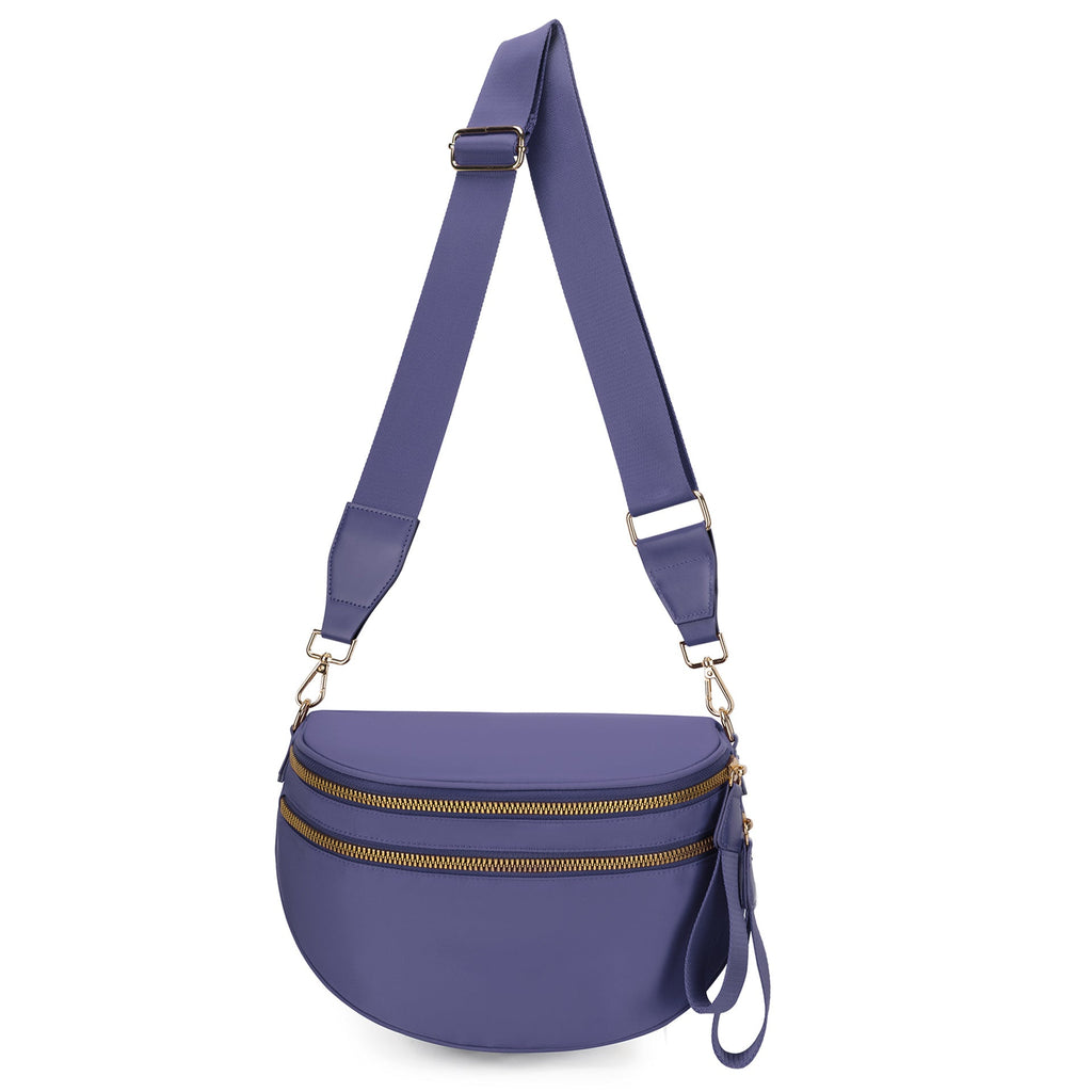 Ounamei Solid Color Crossbody Bum Bag for Women Vegan Leather Large Capacity Belt Bag for Moms & Everyday Travel