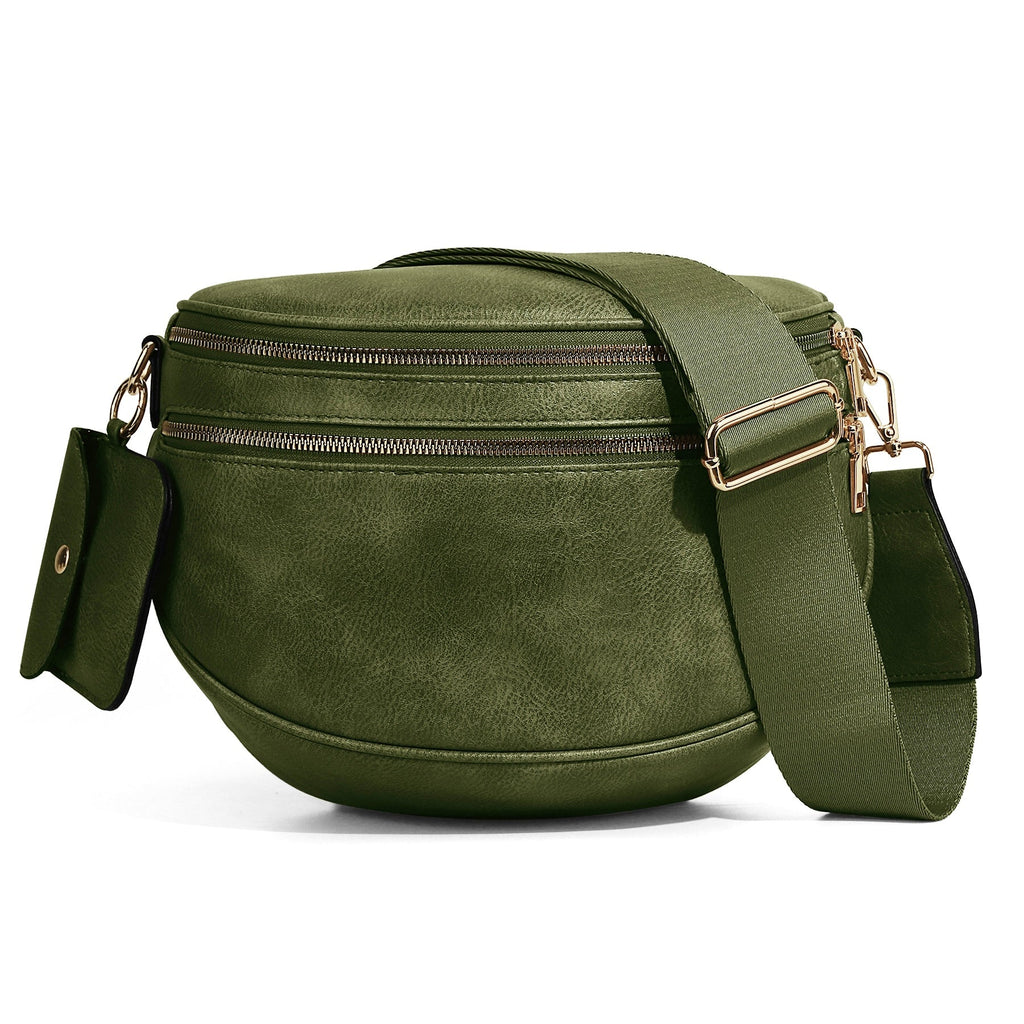 Ounamei Solid Color Crossbody Bum Bag for Women Vegan Leather Large Capacity Belt Bag for Moms & Everyday Travel
