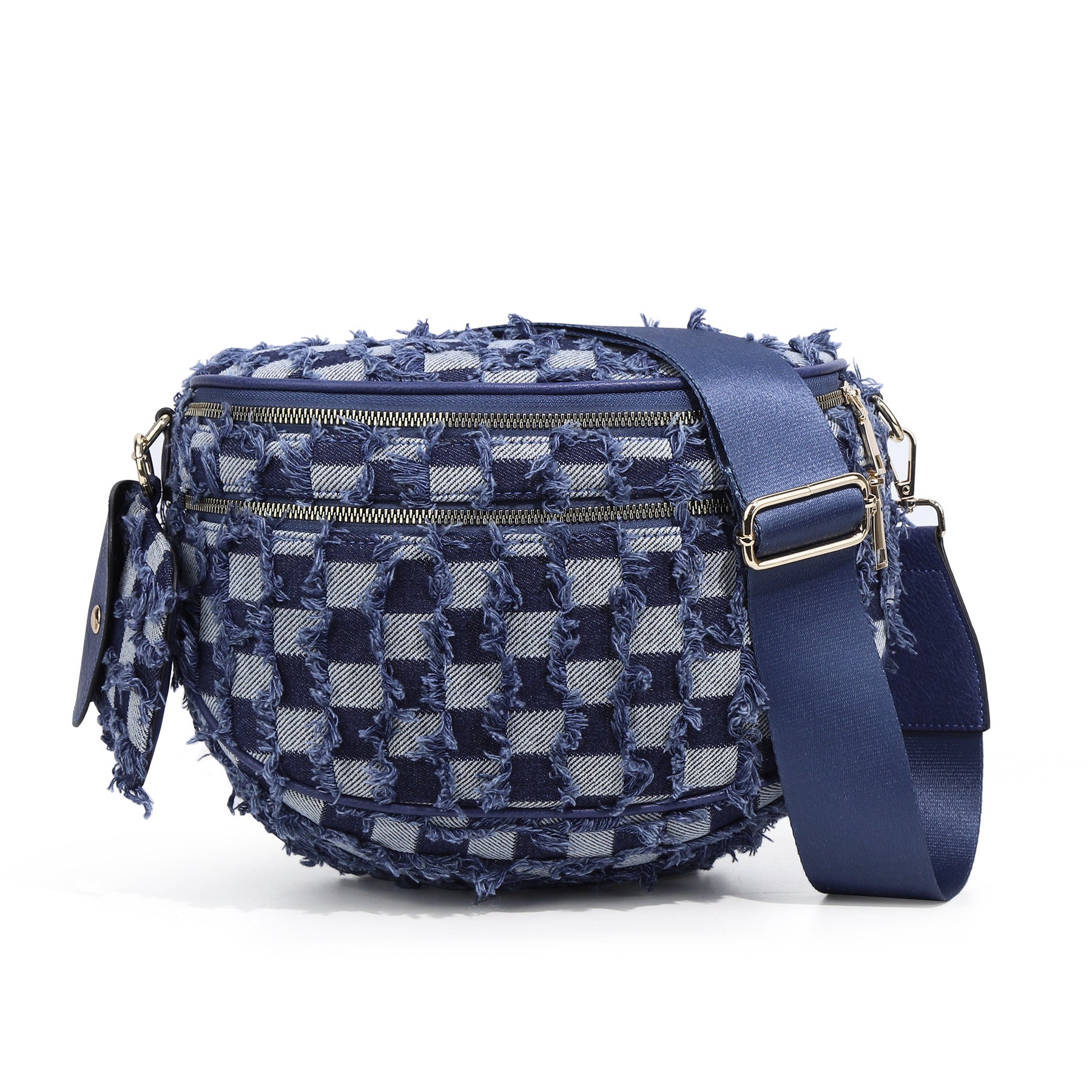 Ounamei Denim Checkered Crossbody Bag for Women | Large Capacity Sling Bum Bag with Mini Pouch