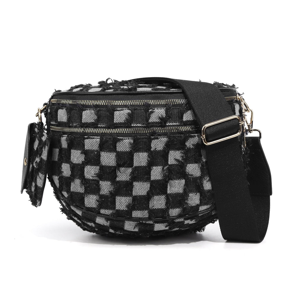Ounamei Checkered Crossbody Bum Bag for Women Large Capacity Belt Bag for Moms & Everyday Travel