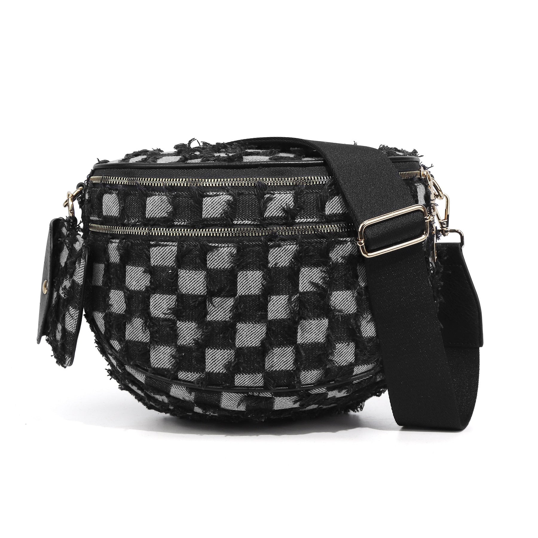 Ounamei Denim Checkered Crossbody Bag for Women | Large Capacity Sling Bum Bag with Mini Pouch