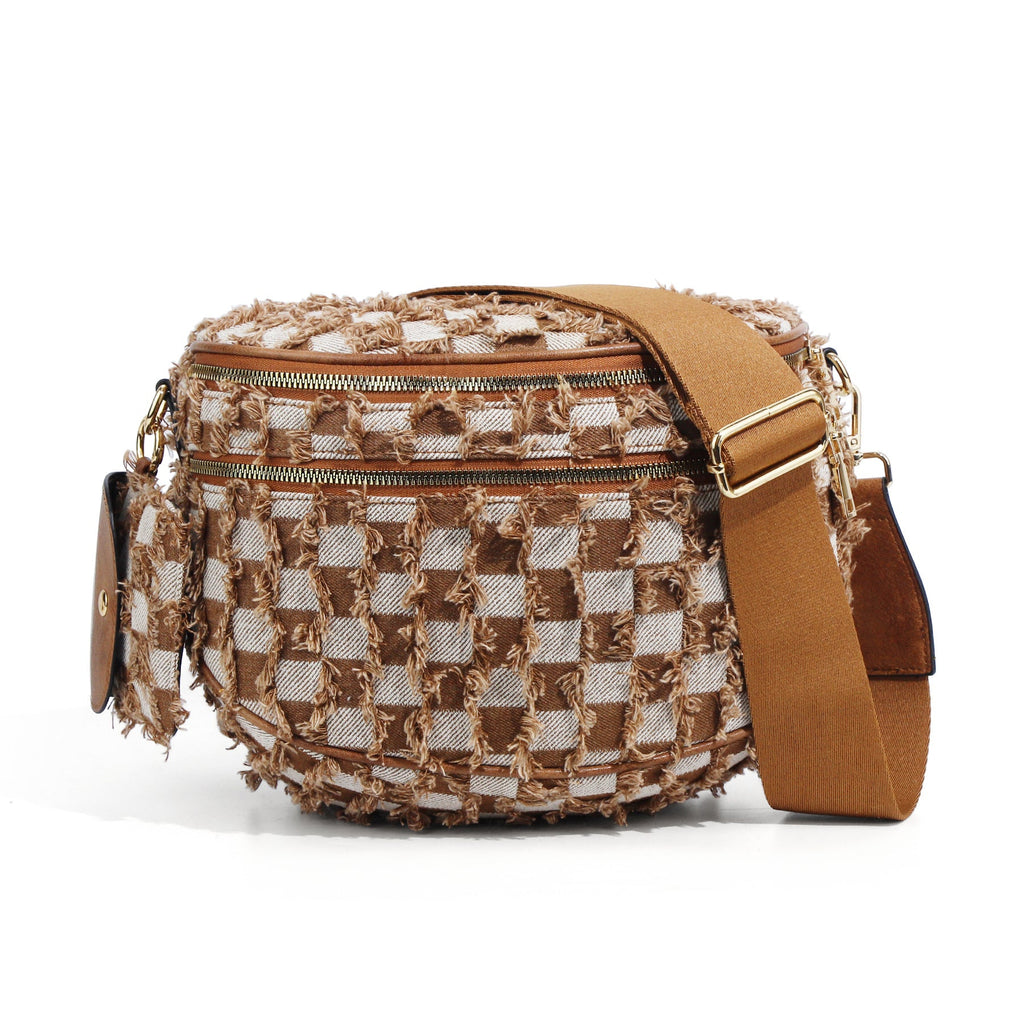 Ounamei Checkered Crossbody Bum Bag for Women Large Capacity Belt Bag for Moms & Everyday Travel