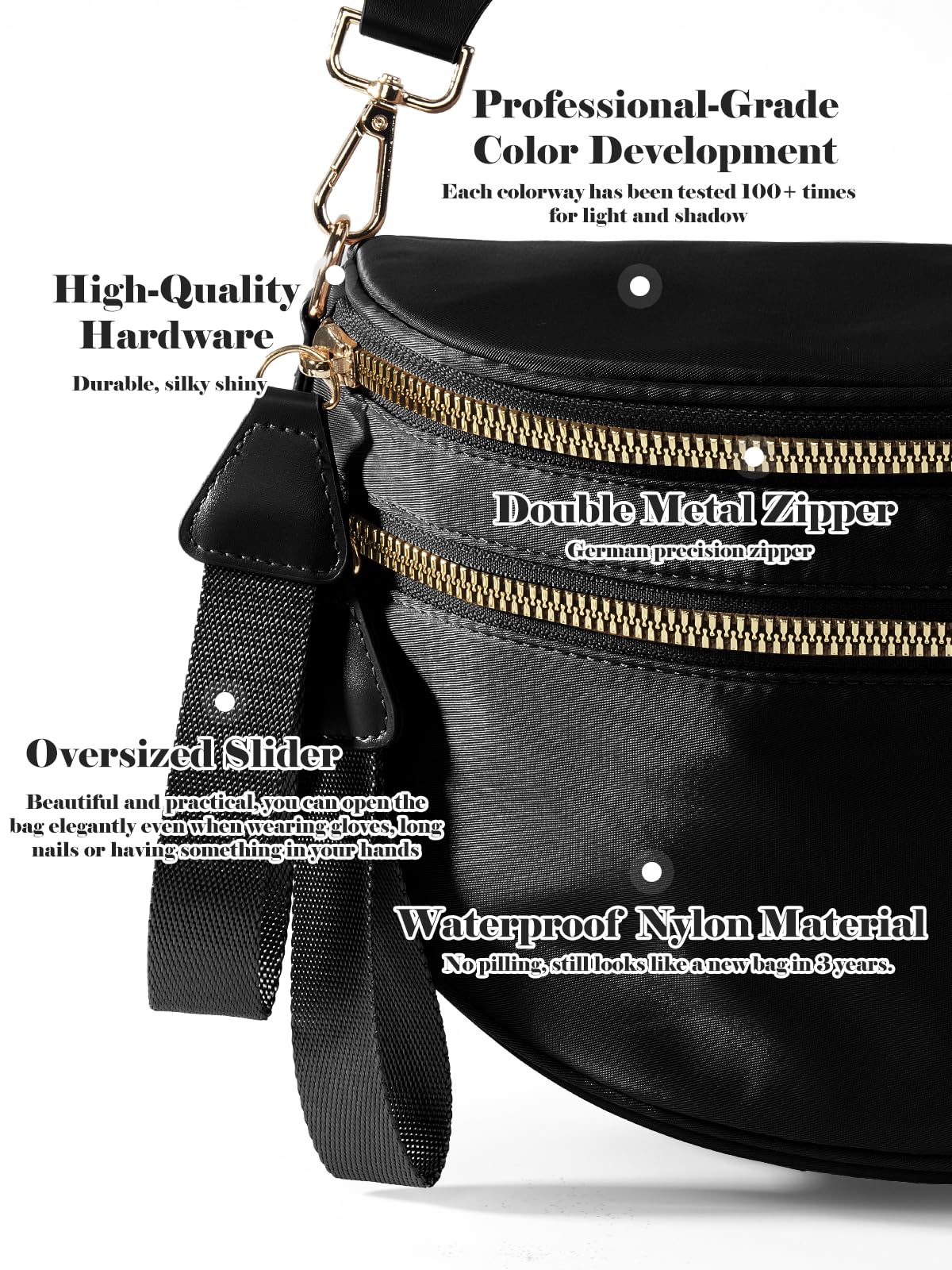 Ounamei Solid Color Crossbody Bum Bag for Women Vegan Leather Large Capacity Belt Bag for Moms & Everyday Travel