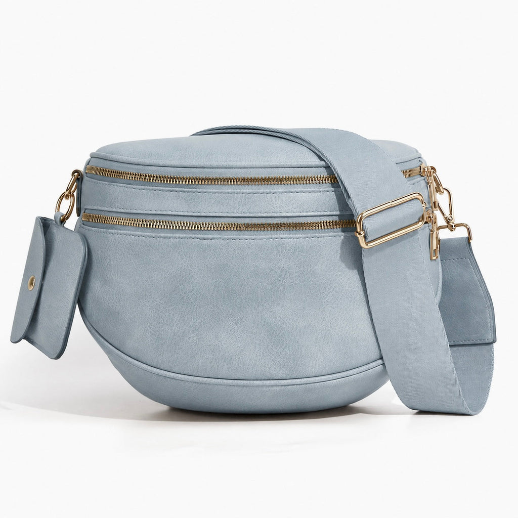 Ounamei Solid Color Crossbody Bum Bag for Women Vegan Leather Large Capacity Belt Bag for Moms & Everyday Travel