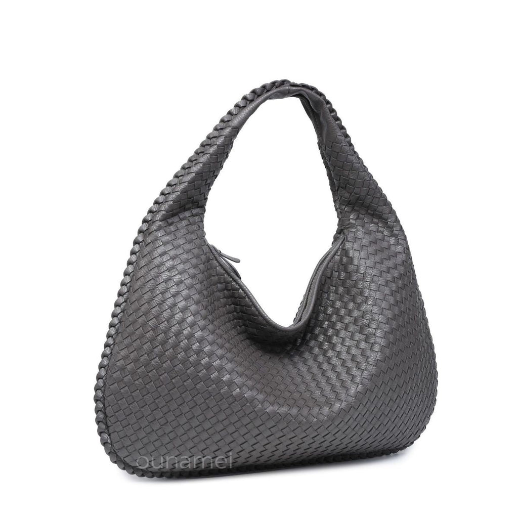 Ounamei Vintage Woven Vegan Leather Hobo Bag Large Shoulder Handbag for Women