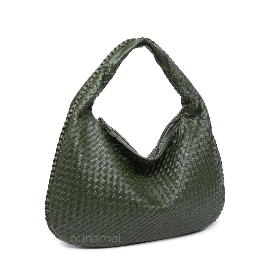 Ounamei Vintage Woven Vegan Leather Hobo Bag Large Shoulder Handbag for Women