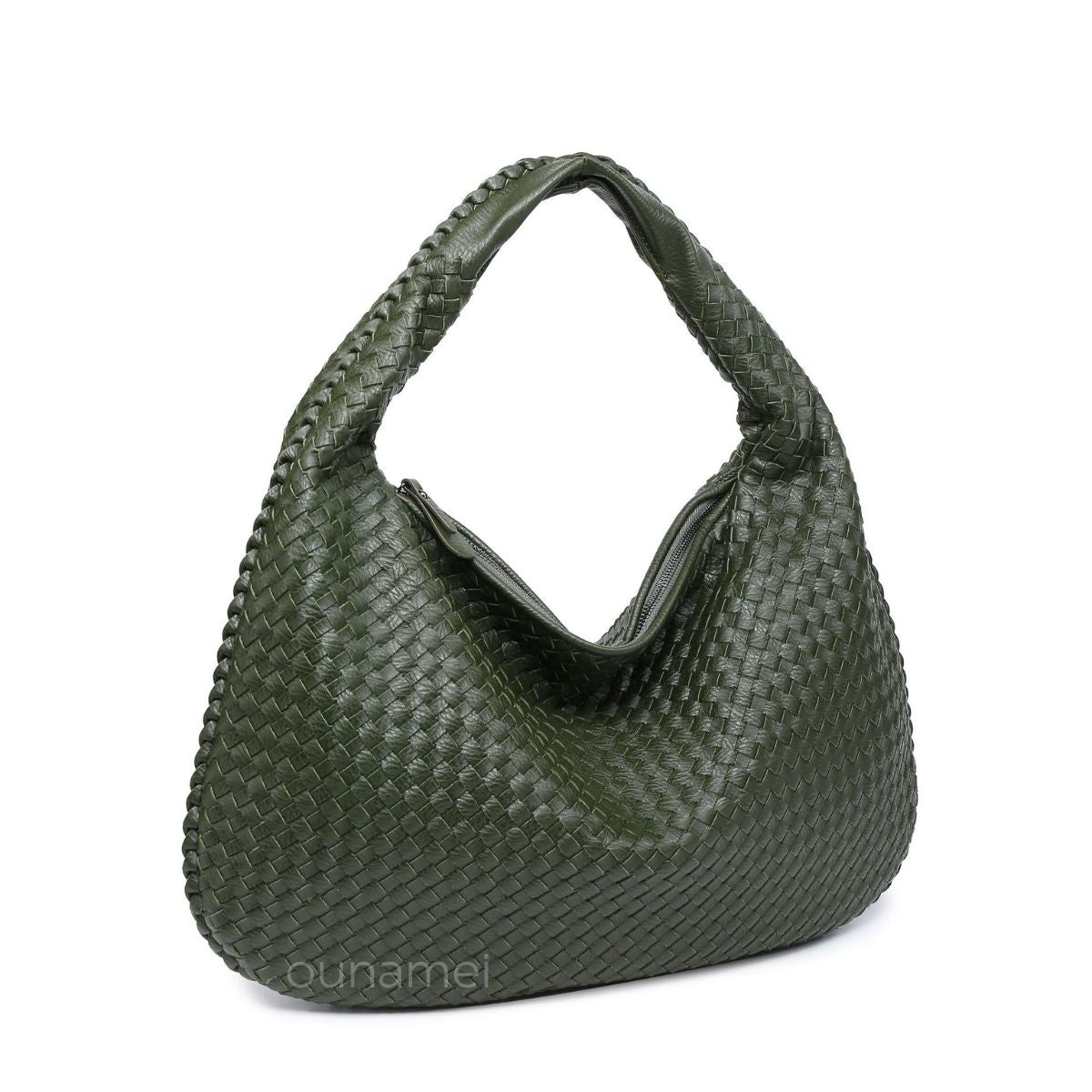 Ounamei Vintage Woven Vegan Leather Hobo Bag Large Shoulder Handbag for Women